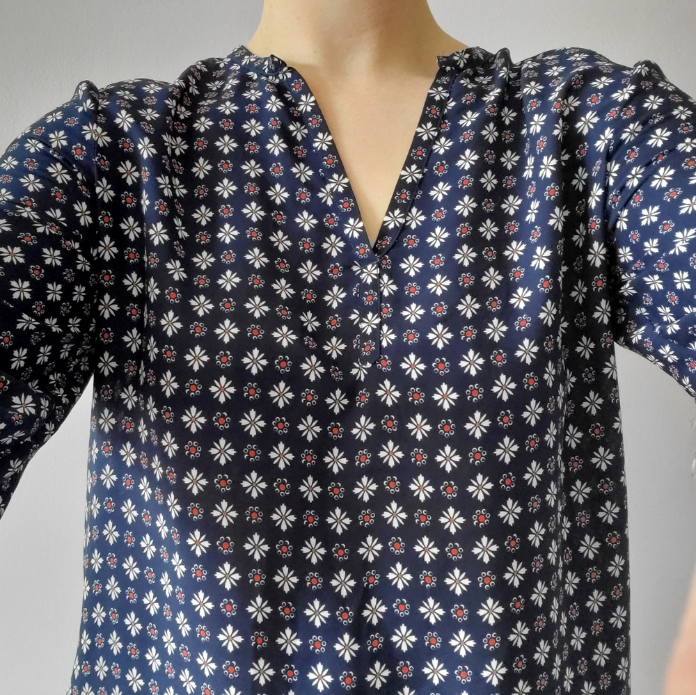 red white blue and turquoise blouse